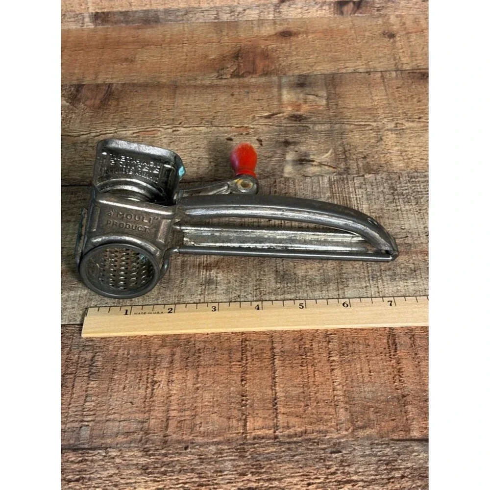 Vintage MOULI Cheese Rotary Hand Grater Made In France Red Wood Handle 1950s